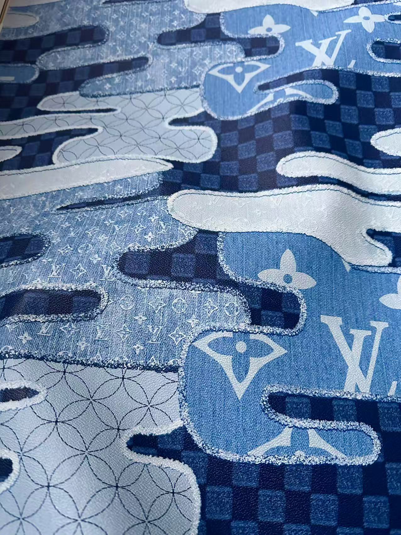 New Craft LV Denim Splicing Leather Fabric For Handmade Sneaker, DIY Handmade Goods By Yard