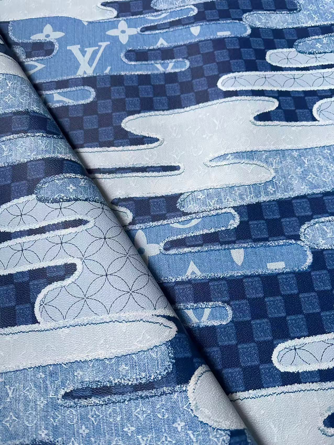 New Craft LV Denim Splicing Leather Fabric For Handmade Sneaker, DIY Handmade Goods By Yard