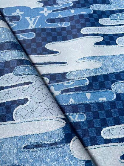 New Craft LV Denim Splicing Leather Fabric For Handmade Sneaker, DIY Handmade Goods By Yard