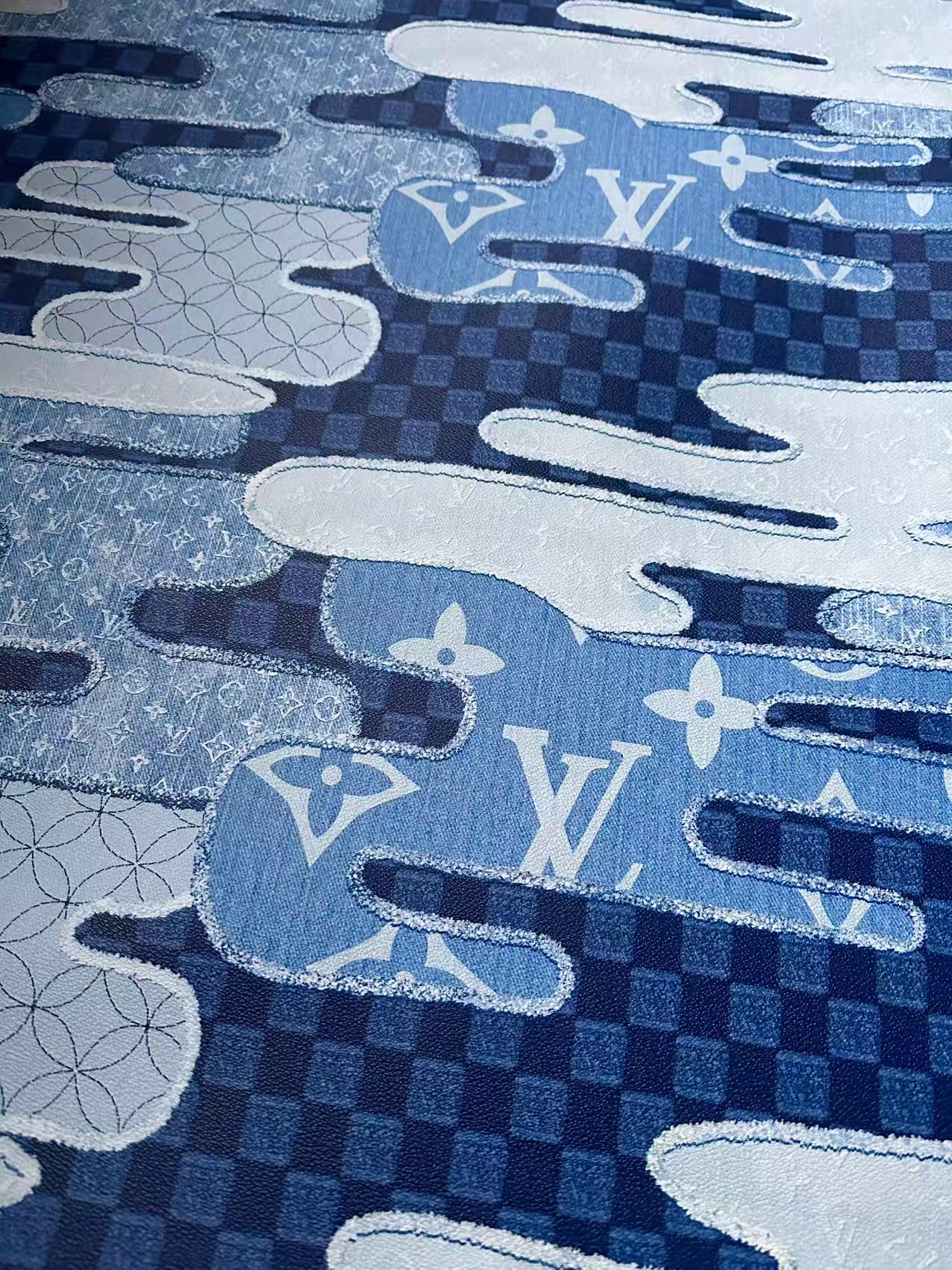 New Craft LV Denim Splicing Leather Fabric For Handmade Sneaker, DIY Handmade Goods By Yard