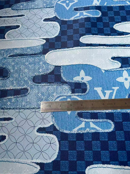 New Craft LV Denim Splicing Leather Fabric For Handmade Sneaker, DIY Handmade Goods By Yard