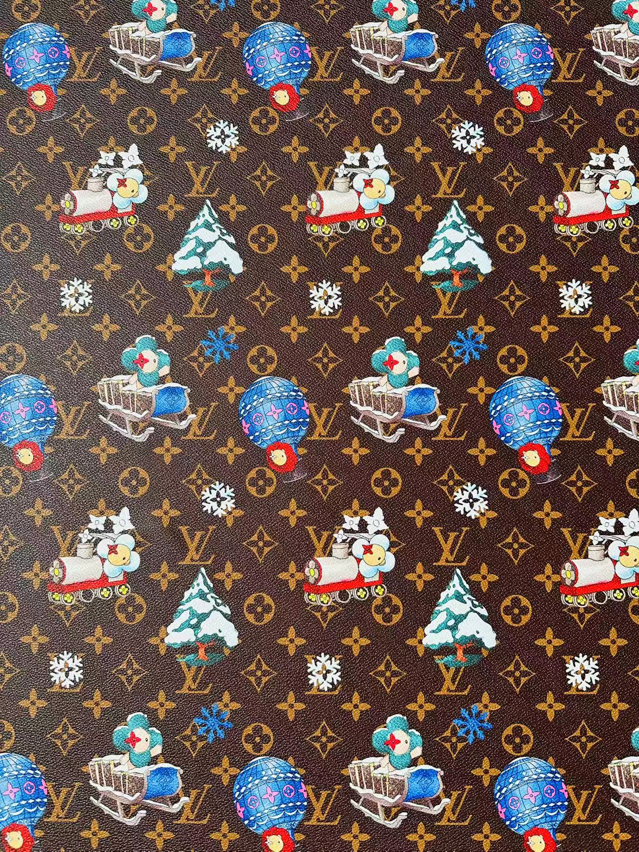 Fashion LV With Merry Christmas Snow Leather Fabric For Handmade Shoes,Car Upholstery Goods By Yard