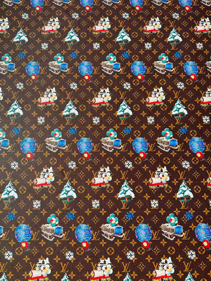 Fashion LV With Merry Christmas Snow Leather Fabric For Handmade Shoes,Car Upholstery Goods By Yard
