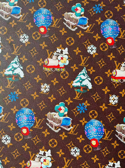 Fashion LV With Merry Christmas Snow Leather Fabric For Handmade Shoes,Car Upholstery Goods By Yard