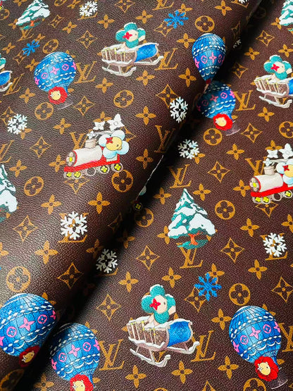 Fashion LV With Merry Christmas Snow Leather Fabric For Handmade Shoes,Car Upholstery Goods By Yard