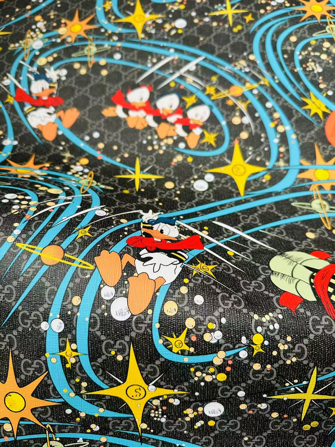 Classic Gucci Leather Case Fabric,Handmade Bag, Shoes Leather, Joint Disney Donald Duck (Black)