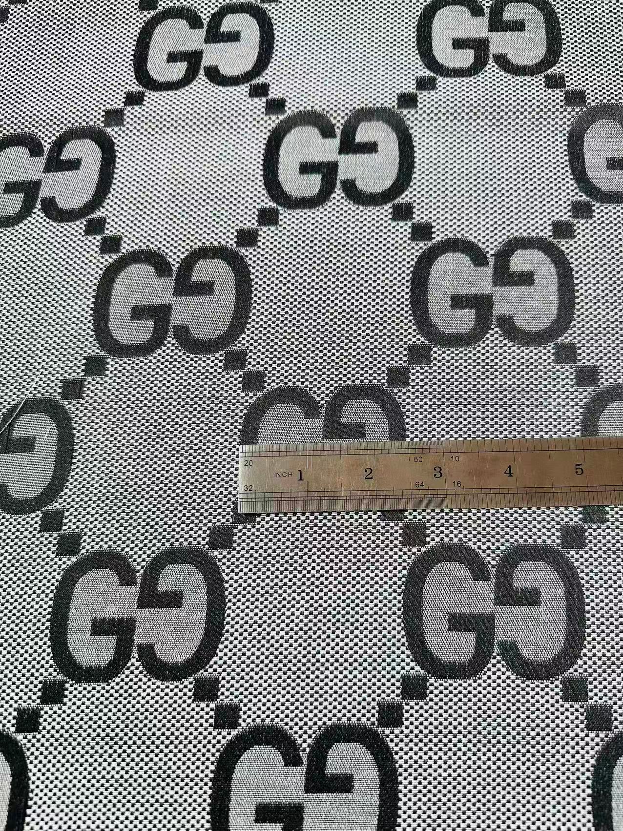 Classic 2.3 Inch Canvas Jacquard Cloth Fabric, GG Fabric,Handmade Clothing ,Fashion Sewing DIY Bags Fabric Shoes Fabric Hat Fabric Gucci Design By Yards (Gray)