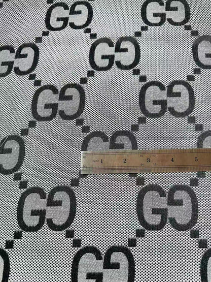 Classic 2.3 Inch Canvas Jacquard Cloth Fabric, GG Fabric,Handmade Clothing ,Fashion Sewing DIY Bags Fabric Shoes Fabric Hat Fabric Gucci Design By Yards (Gray)