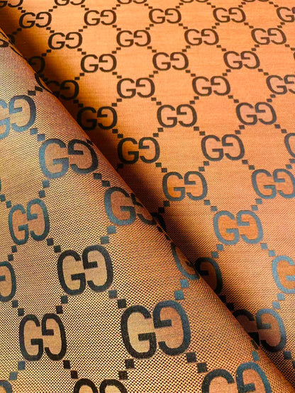 Classic 2.3 Inch Canvas Jacquard Cloth Fabric, GG Fabric,Handmade Clothing ,Fashion Sewing DIY Bags Fabric Shoes Fabric Hat Fabric Gucci Design By Yards (Orange)