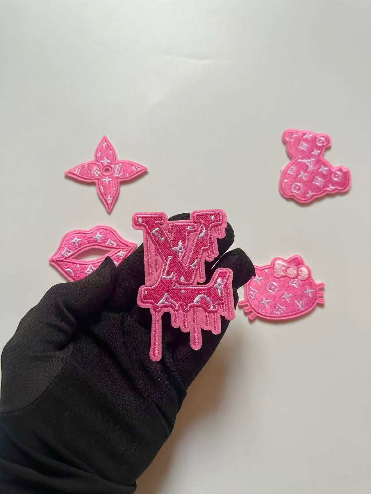 Craft Embroidery LV Jacquard Patches For Customized Clothing(Pink)