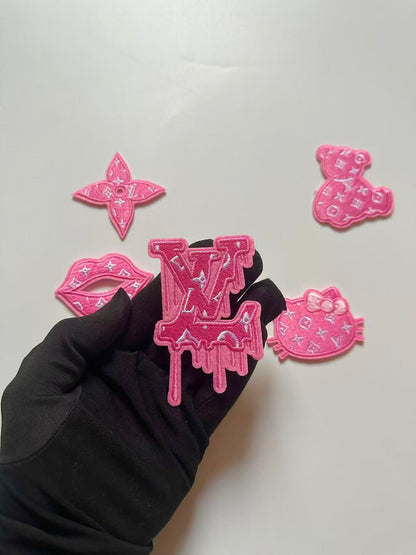 Craft Embroidery LV Jacquard Patches For Customized Clothing(Pink)