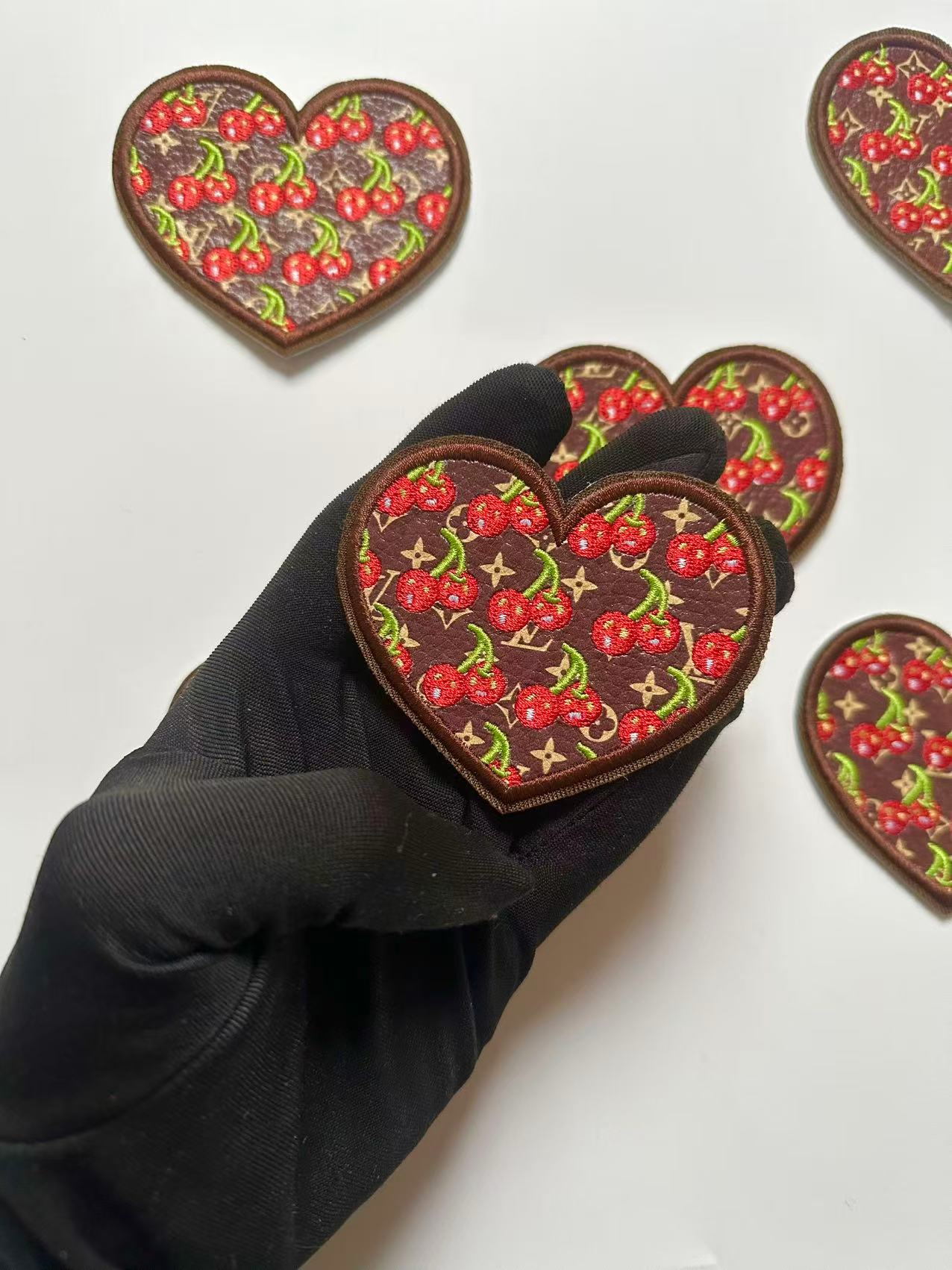 Craft Embroidery LV Cherry Jacquard Patches For Customized Apparel