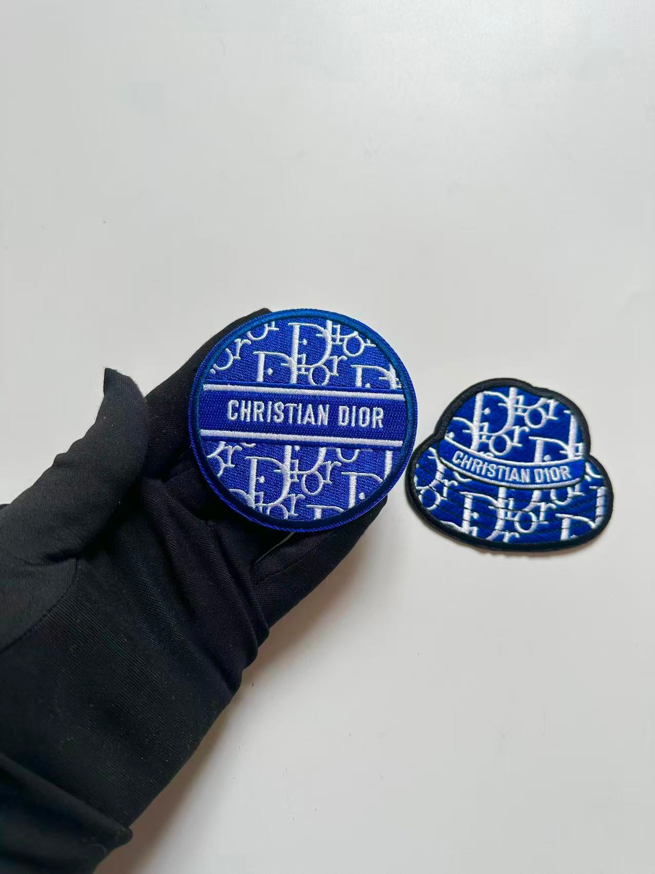 Craft Embroidery Blue Dior Jacquard Patches For Customized Apparel