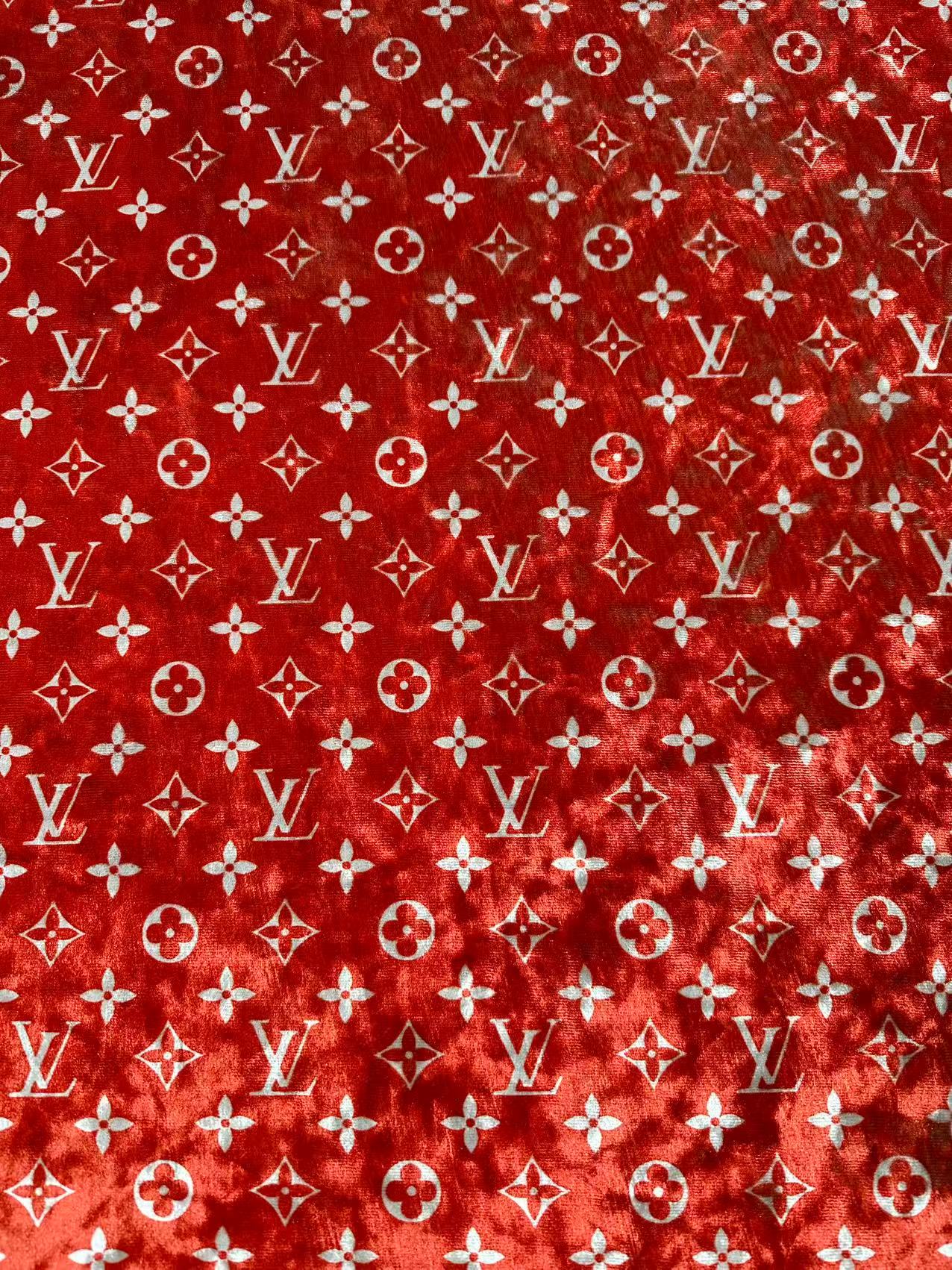 Craft Luxury Red With White LV Knitting Velvet Fabric For Handmade Sneaker,Car Upholstery,Clothing