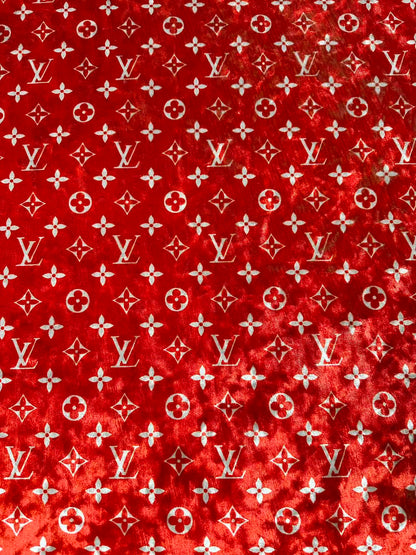 Craft Luxury Red With White LV Knitting Velvet Fabric For Handmade Sneaker,Car Upholstery,Clothing