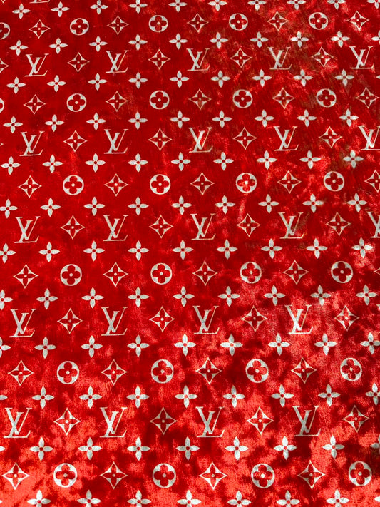 Craft Luxury Red With White LV Knitting Velvet Fabric For Handmade Sneaker,Car Upholstery,Clothing