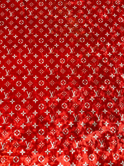 Craft Luxury Red With White LV Knitting Velvet Fabric For Handmade Sneaker,Car Upholstery,Clothing