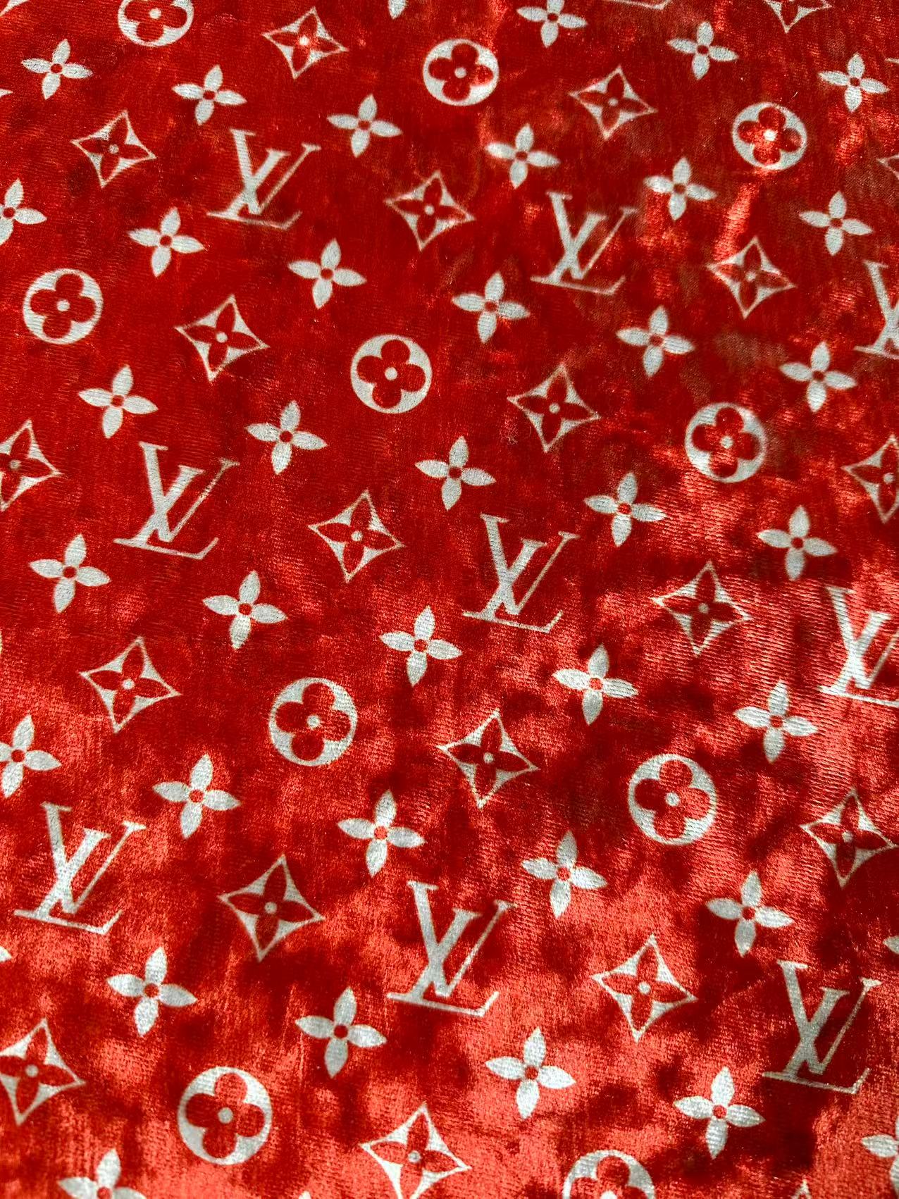 Craft Luxury Red With White LV Knitting Velvet Fabric For Handmade Sneaker,Car Upholstery,Clothing