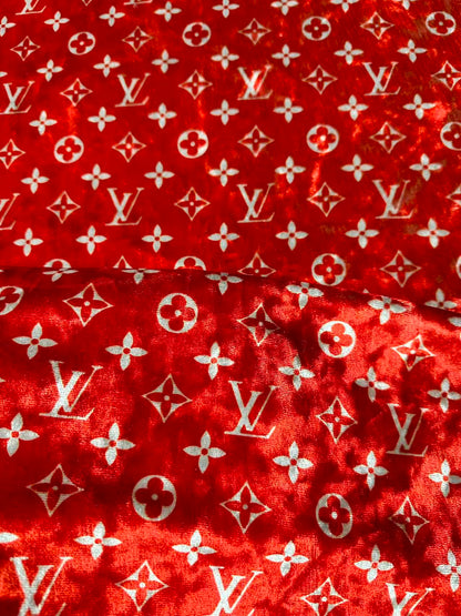 Craft Luxury Red With White LV Knitting Velvet Fabric For Handmade Sneaker,Car Upholstery,Clothing