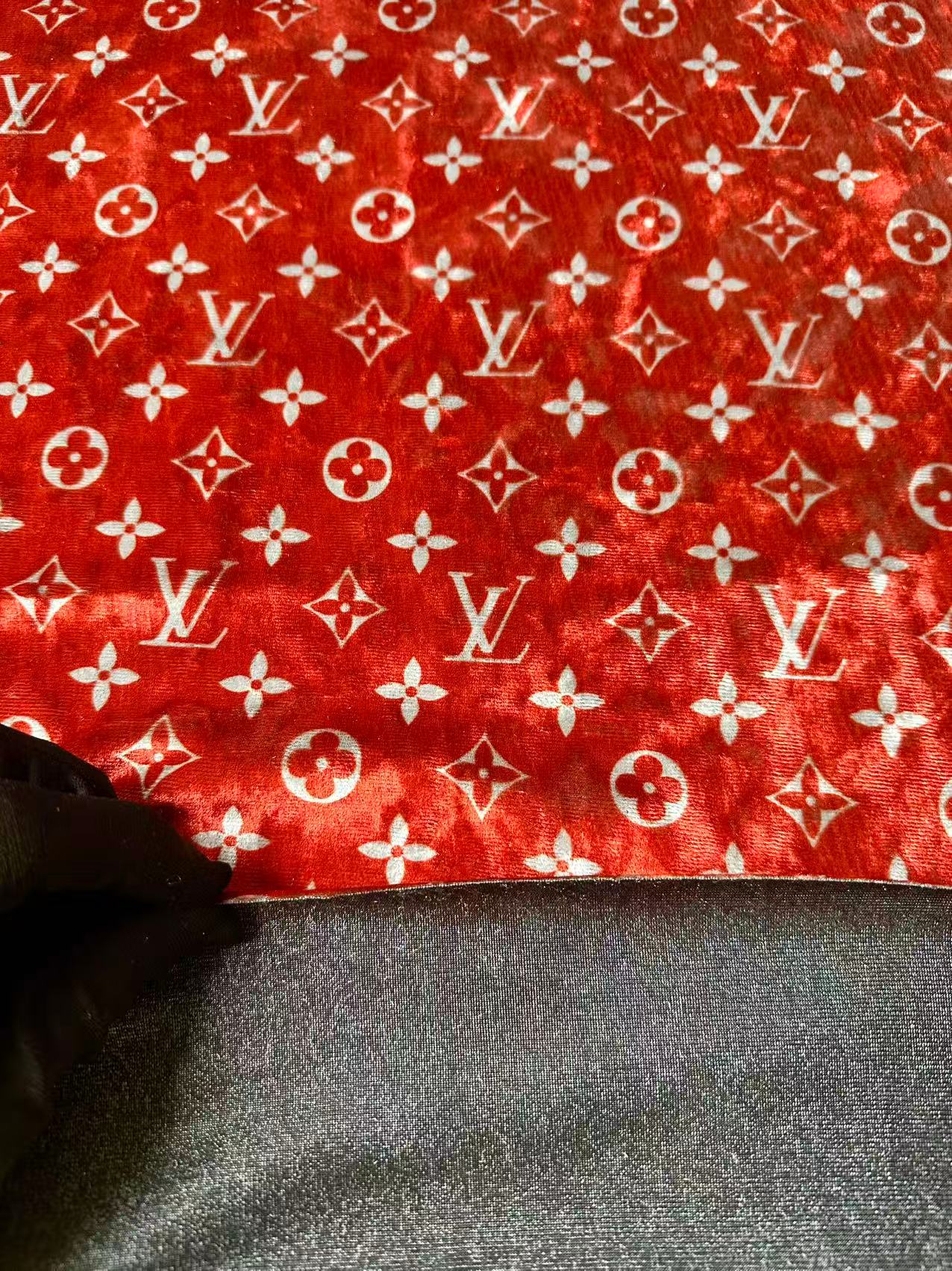 Craft Luxury Red With White LV Knitting Velvet Fabric For Handmade Sneaker,Car Upholstery,Clothing