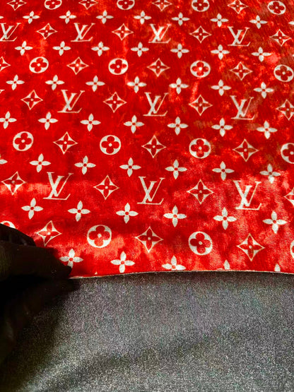 Craft Luxury Red With White LV Knitting Velvet Fabric For Handmade Sneaker,Car Upholstery,Clothing