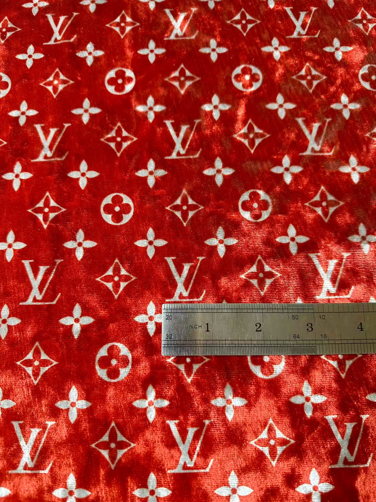 Craft Luxury Red With White LV Knitting Velvet Fabric For Handmade Sneaker,Car Upholstery,Clothing