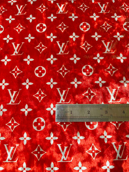 Craft Luxury Red With White LV Knitting Velvet Fabric For Handmade Sneaker,Car Upholstery,Clothing