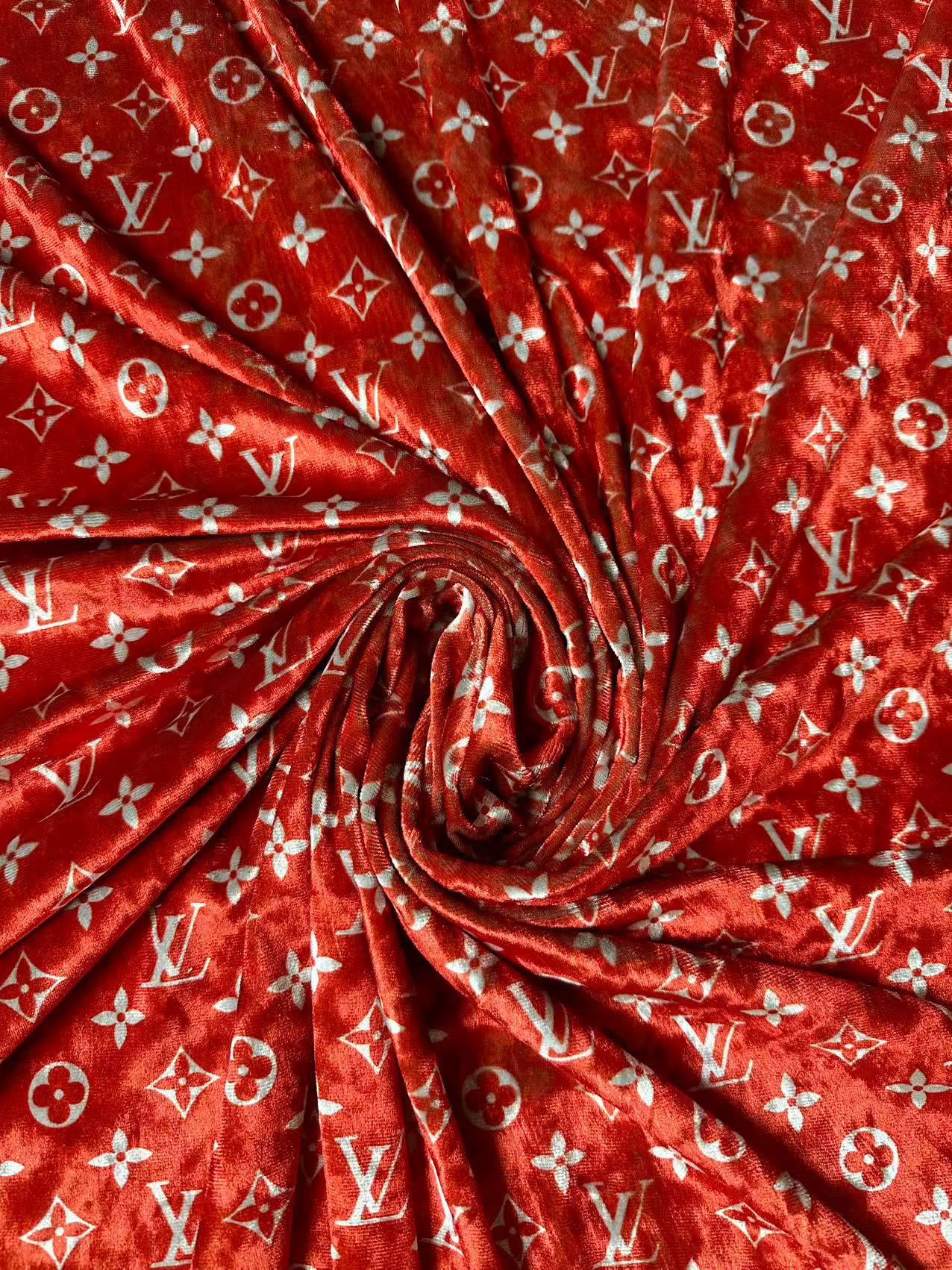 Craft Luxury Red With White LV Knitting Velvet Fabric For Handmade Sneaker,Car Upholstery,Clothing