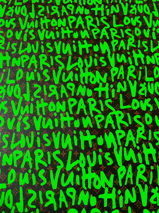 Craft LV BIG Size Graffiti Letter Design Vinyl Leather for Handmade Sneaker,Car Upholstery Leather(Green)