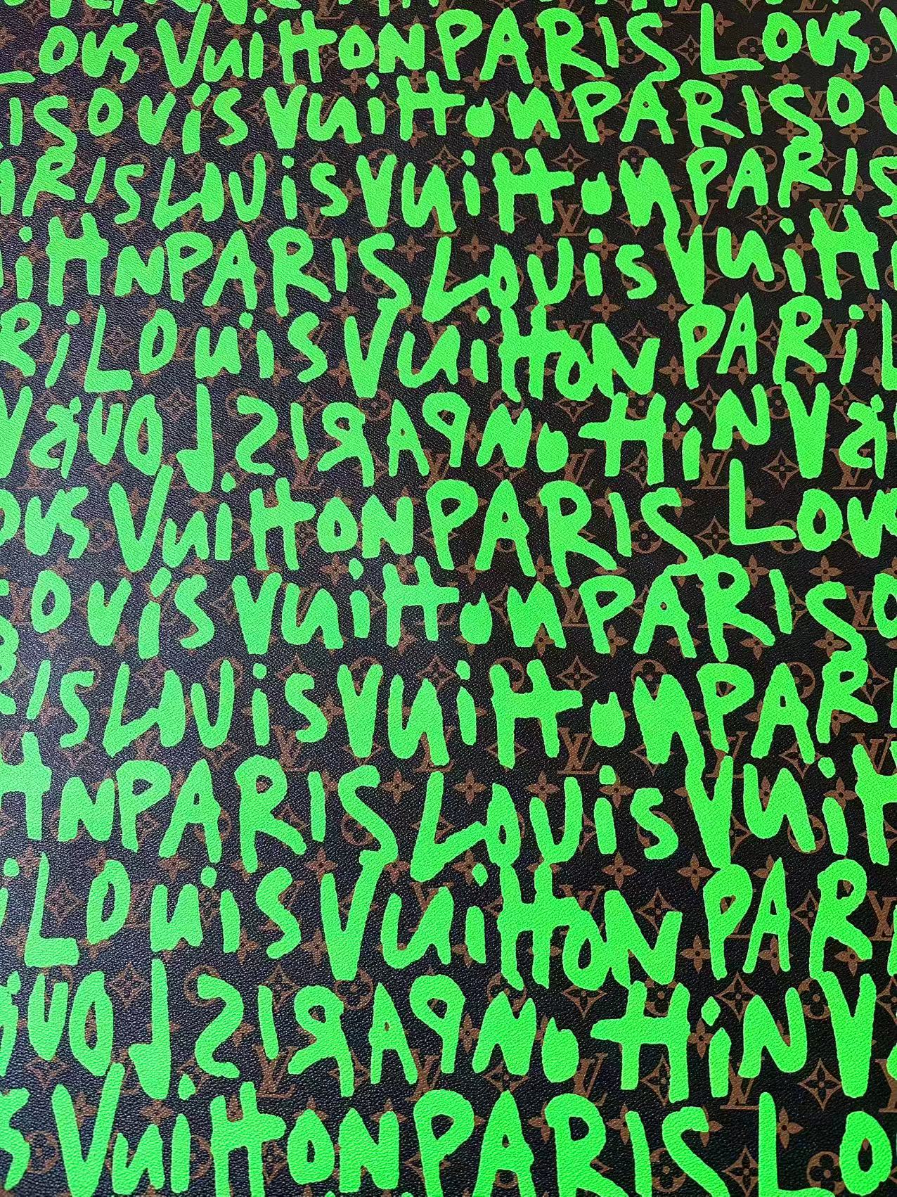 Craft LV BIG Size Graffiti Letter Design Vinyl Leather for Handmade Sneaker,Car Upholstery Leather(Green)