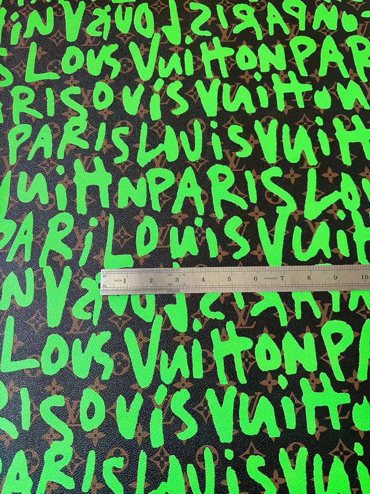 Craft LV BIG Size Graffiti Letter Design Vinyl Leather for Handmade Sneaker,Car Upholstery Leather(Green)
