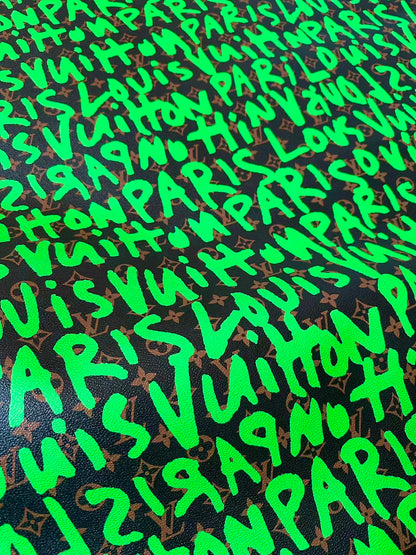 Craft LV BIG Size Graffiti Letter Design Vinyl Leather for Handmade Sneaker,Car Upholstery Leather(Green)
