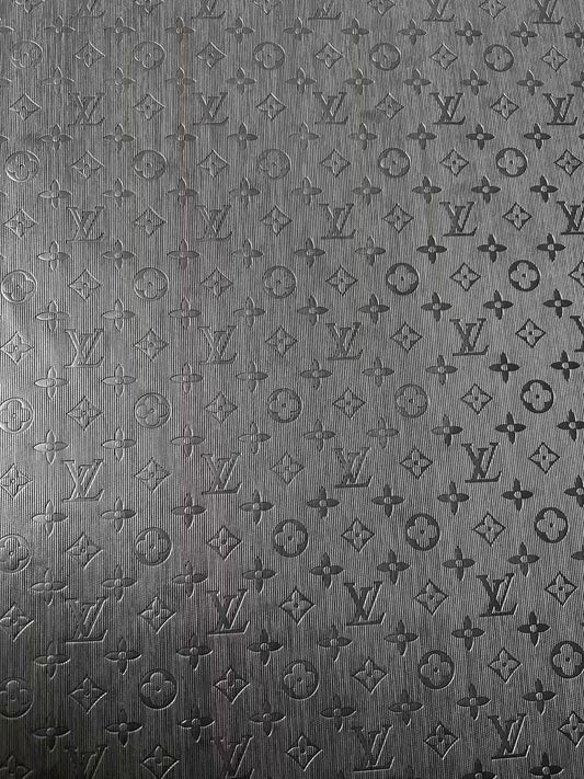 Craft Black Thin Strip Texture LV Embossed Leather Fabric For Handmade Shoes, Car Upholstery Goods