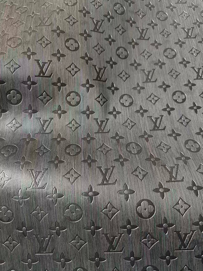 Craft Black Thin Strip Texture LV Embossed Leather Fabric For Handmade Shoes, Car Upholstery Goods