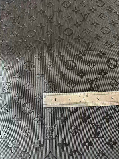Craft Black Thin Strip Texture LV Embossed Leather Fabric For Handmade Shoes, Car Upholstery Goods