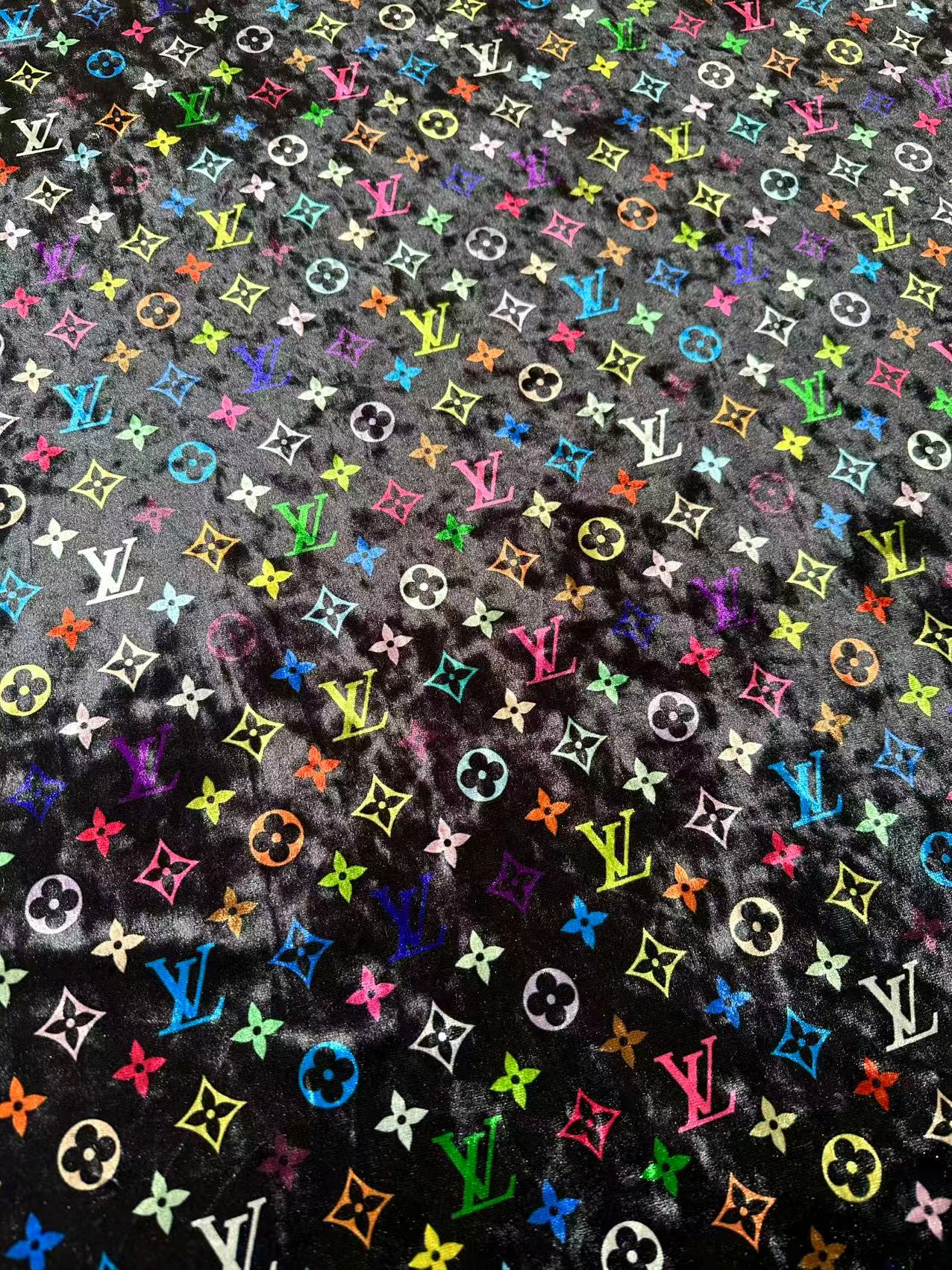 Craft Colorful Black Luxury LV Knitting Velvet Fabric For Handmade Sneaker,Car Upholstery and Clothing By Yard