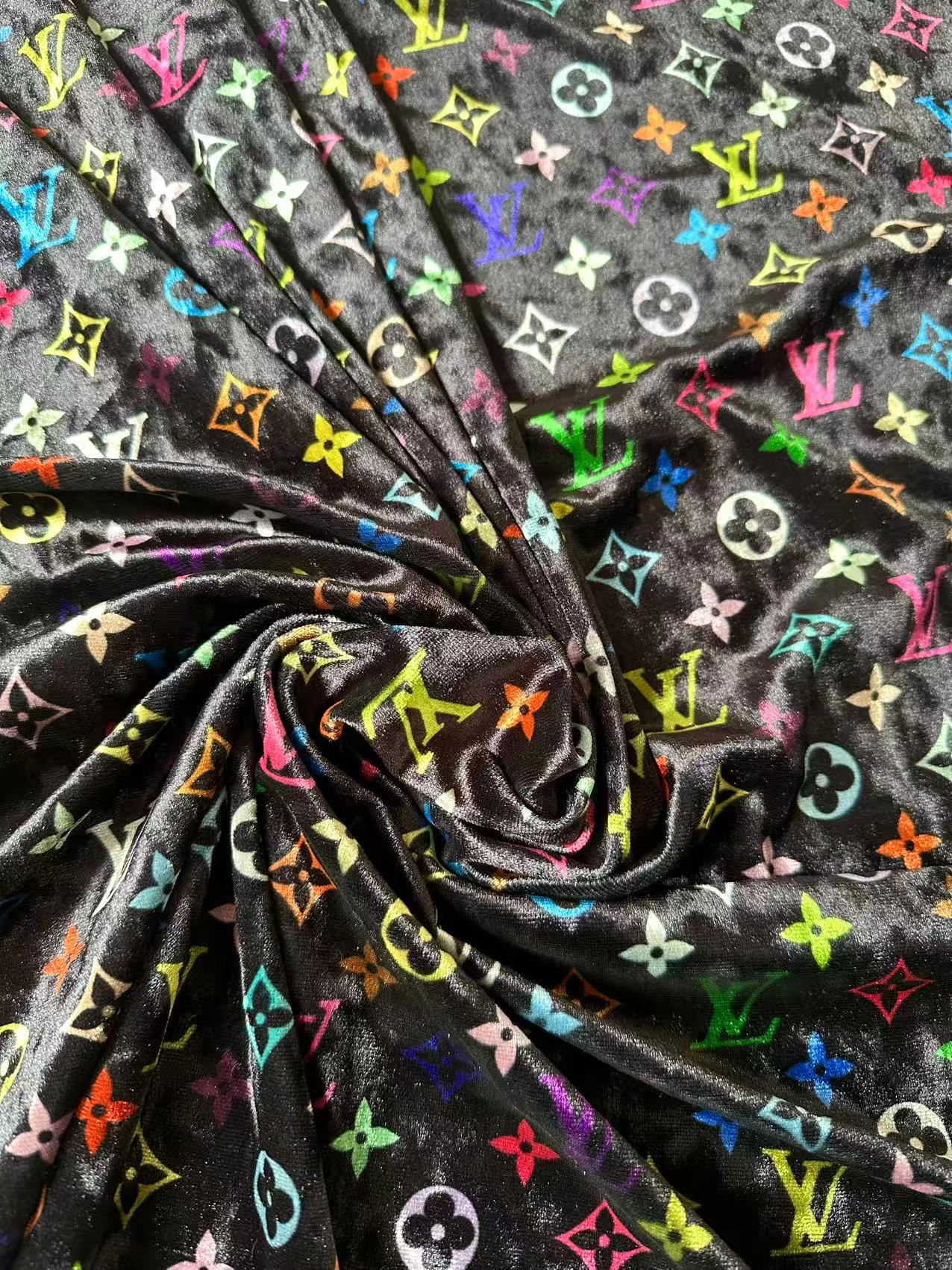 Craft Colorful Black Luxury LV Knitting Velvet Fabric For Handmade Sneaker,Car Upholstery and Clothing By Yard