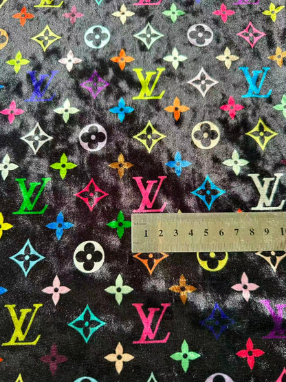 Craft Colorful Black Luxury LV Knitting Velvet Fabric For Handmade Sneaker,Car Upholstery and Clothing By Yard