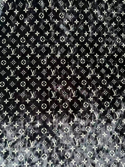 Craft Luxury Black With White LV Knitting Velvet Fabric For Handmade Sneaker,Car Upholstery and Clothing By Yard