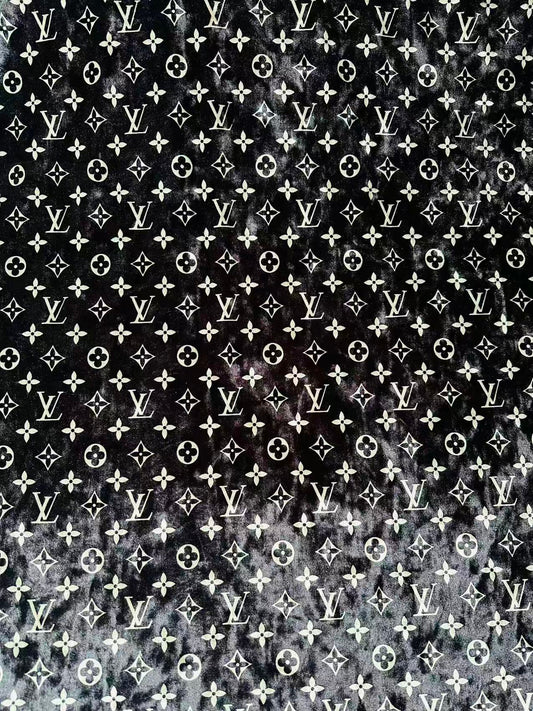 Craft Luxury Black With White LV Knitting Velvet Fabric For Handmade Sneaker,Car Upholstery and Clothing By Yard