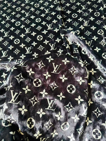 Craft Luxury Black With White LV Knitting Velvet Fabric For Handmade Sneaker,Car Upholstery and Clothing By Yard