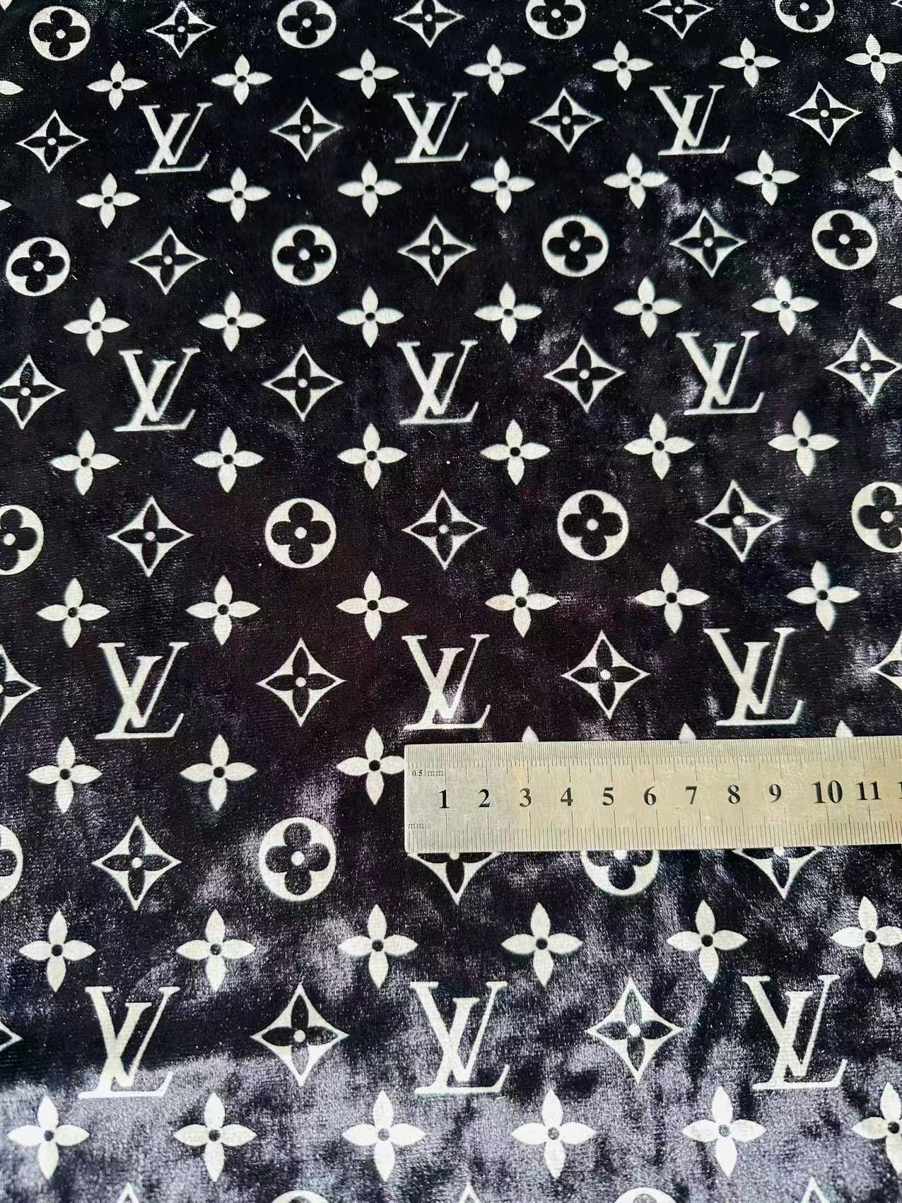 Craft Luxury Black With White LV Knitting Velvet Fabric For Handmade Sneaker,Car Upholstery and Clothing By Yard