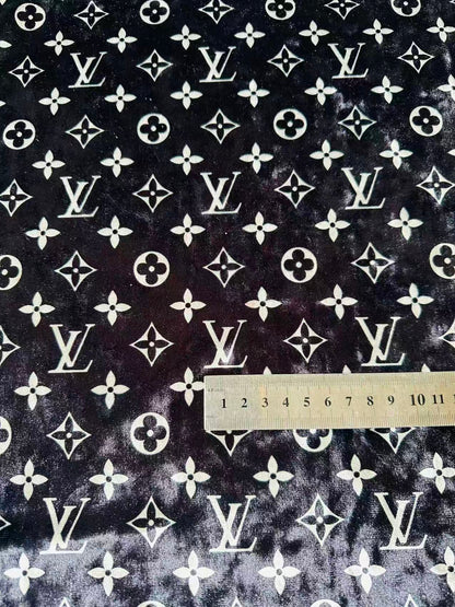 Craft Luxury Black With White LV Knitting Velvet Fabric For Handmade Sneaker,Car Upholstery and Clothing By Yard