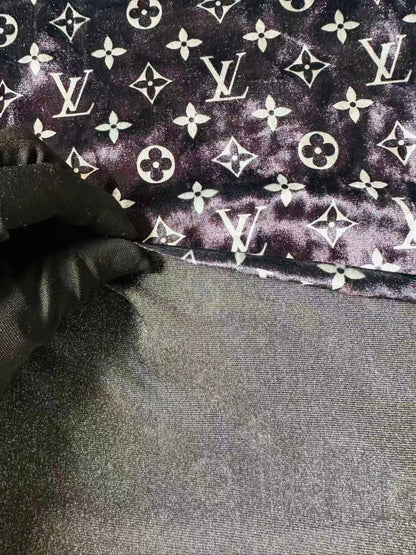 Craft Luxury Black With White LV Knitting Velvet Fabric For Handmade Sneaker,Car Upholstery and Clothing By Yard