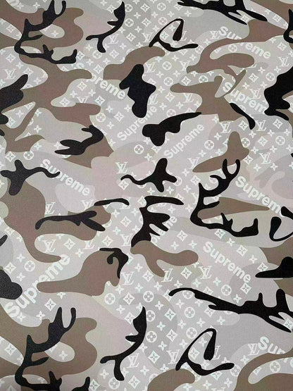 Fashion Gray LV With Supreme Camouflage Leather Fabric For Handmade Sneaker,Upholstery Goods