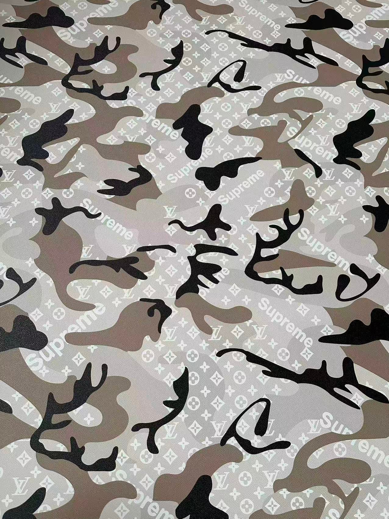 Fashion Gray LV With Supreme Camouflage Leather Fabric For Handmade Sneaker,Upholstery Goods