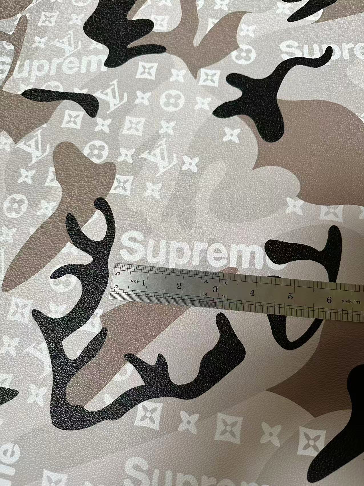Fashion Gray LV With Supreme Camouflage Leather Fabric For Handmade Sneaker,Upholstery Goods