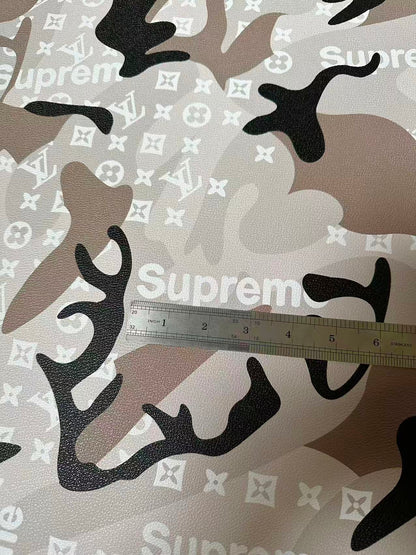 Fashion Gray LV With Supreme Camouflage Leather Fabric For Handmade Sneaker,Upholstery Goods