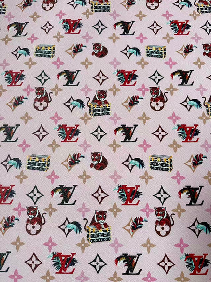 Craft Pink Tiger LV Leather Fabric For Handmade Shoes, Bag ,Upholstery Goods By Yard