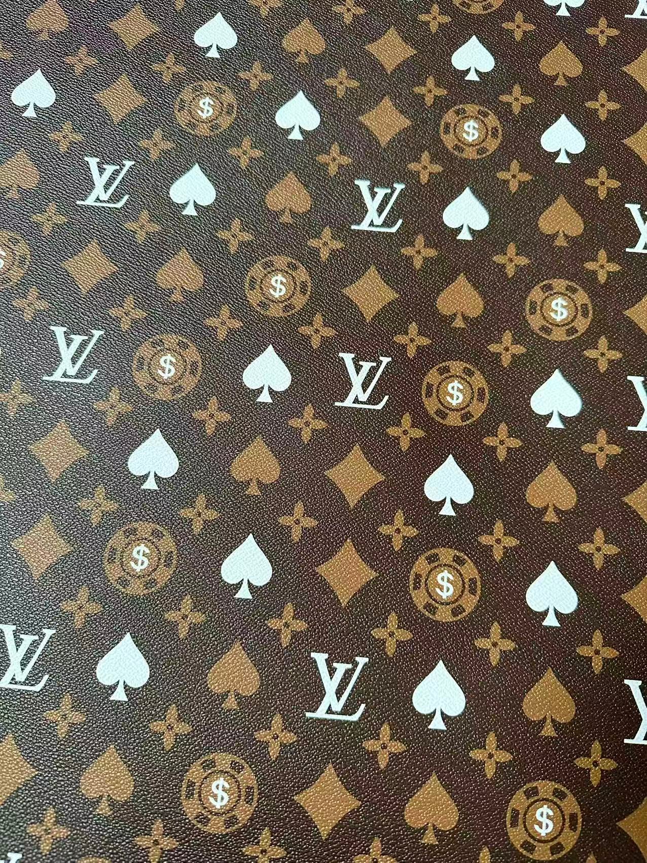 Craft Las Vegas Playing Cards With LV Leather Fabric For Handmade Shoes, Sneaker Handicraft Goods By Yard(Brown)